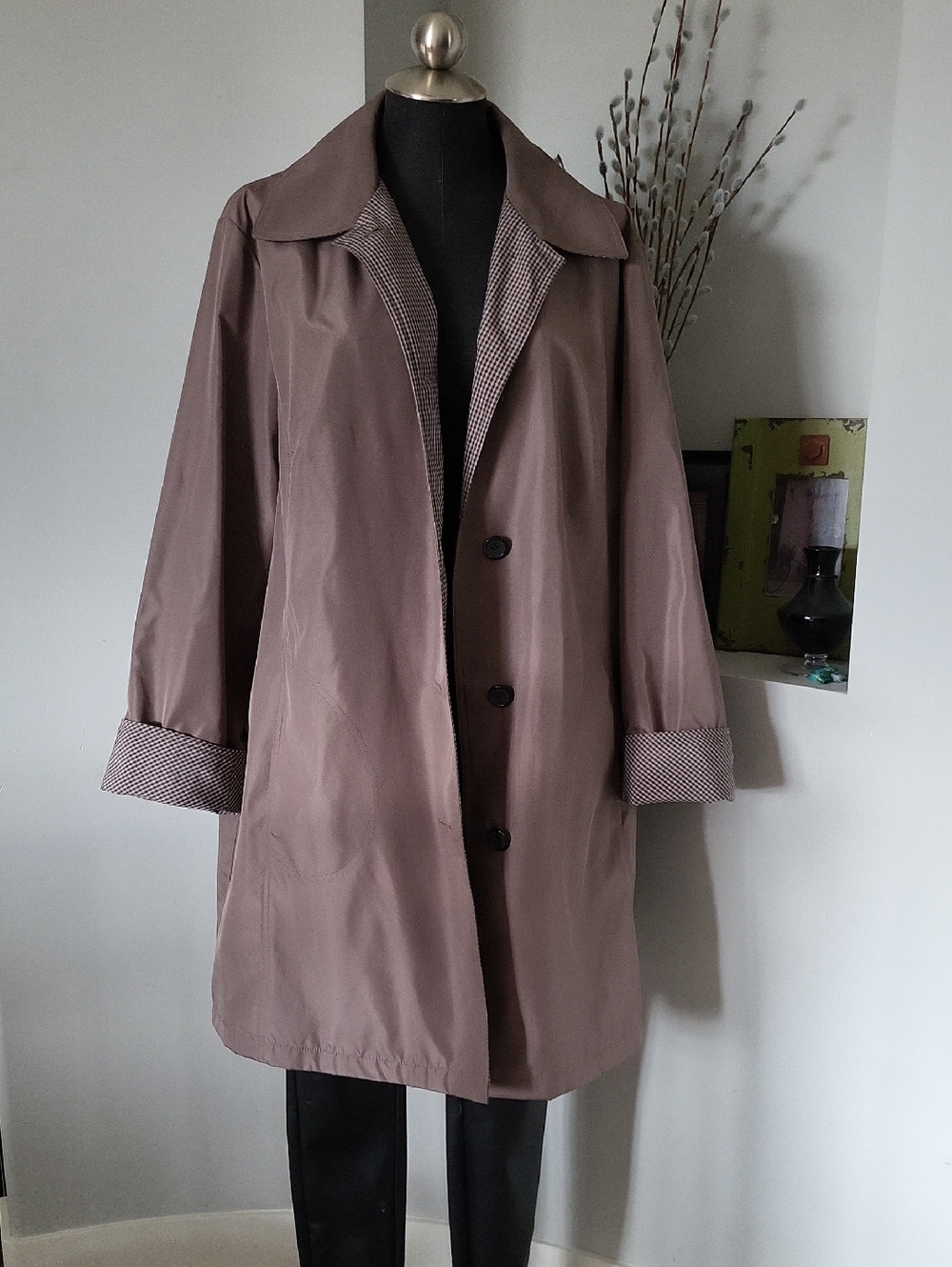 Plaid Cuff Trench Coat Over Coat  Lightweight Single-Breasted SZ 20 Plus